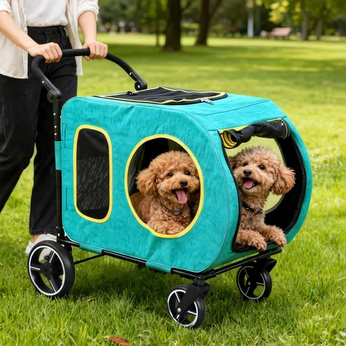Miniatura 13 de Saudism Cochecito de perro para perros grandes y medianos, cochecito extra grande para mascotas, carro para perros para 2 perros, diseño plegable