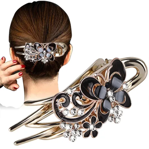 Miniatura 9 de Pinza de pelo trenzada con piedra de cristal brillante, pasador de pelo de gran tamaño con diamantes de imitación, accesorio de mariposa