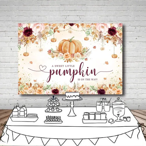 Miniatura 4 de MEHOFOND Telón de fondo de baby shower de calabaza pequeña de 7 x 5 pies para niñas, estilo bohemio, otoño, floral, recién nacido, decoración