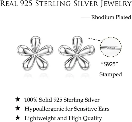 Miniatura 6 de Reffeer Solid 925 Sterling Silver Daisy Stud Earrings Flower for Women Teens Tiny Flower Stud Earrings Spring