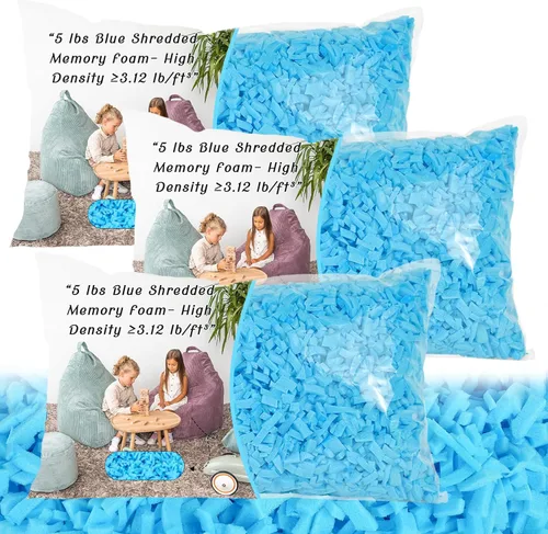 Miniatura 10 de Relleno para Puf - 5 libras de Espuma Viscoelástica Triturada, Alta Densidad ≥3.12 lb/ft³, Relleno Azul para Puf, Cojín de Sofá, Cama para Perro