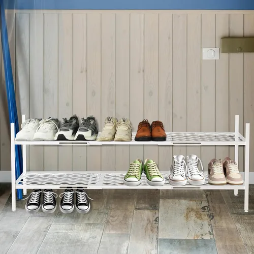 Miniatura 8 de Zapatero expandible organizador de zapatos de metal, 2 niveles apilable largo soporte de almacenamiento de zapatos para armario, piso, entrada