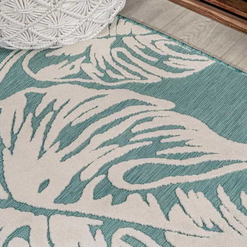Miniatura 4 de Eyely CWH100C-28 Hawaii Tobago - Alfombra de pasillo de dos tonos con hoja de Monstera para interiores y exteriores, bohemia; moderna, dormitorio