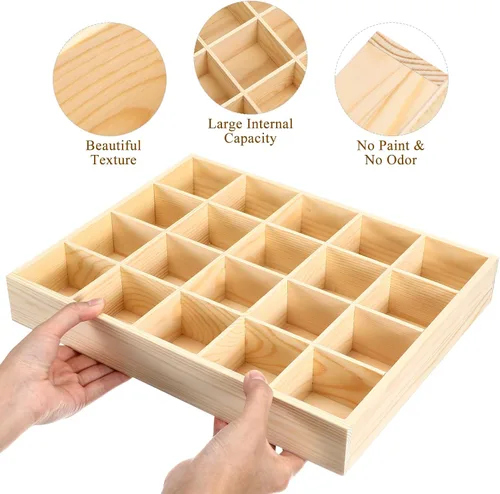 Miniatura 3 de Artibetter 1 caja de almacenamiento de madera con 20 compartimentos, estable, práctica, para ropa interior, organizador de calcetines, contenedor