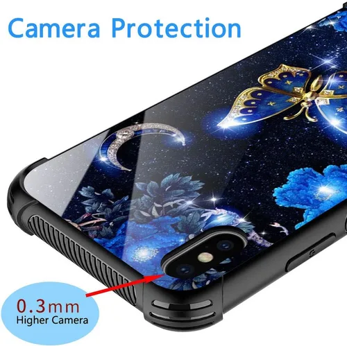 Miniatura 2 de Funda compatible con iPhone XS, funda para niñas y mujeres, cielo azul, flor, luna y mariposa