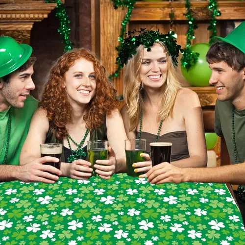 Miniatura 5 de St patricks Day Decorations,2Pcs 54”x108” Shamrock Tablecloth Waterproof Irish Green Saint Patricks Table Cloth St patrick's Day Party decorations