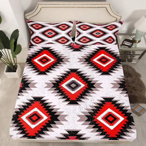 Juego de sábanas bajeras de diseño nativo americano del suroeste para niños, niñas y adolescentes, juego de ropa de cama tribal para niños, niñas,