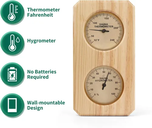 Miniatura 2 de Plus tard Termómetro e higrómetro de sauna Medidor vertical 2 en 1 Medición de humedad de temperatura interior para sala de sauna
