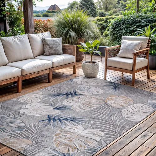 Miniatura 5 de CAMILSON Alfombra para Interiores y Exteriores, Alfombras de Área Azules 5x7 con Hojas Tropicales Botánicas para Patios Interiores y Exteriores