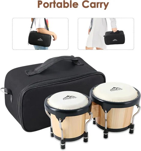 Miniatura 5 de EastRock Bongo - Juego de tambor de 4 y 5 pulgadas para adultos, principiantes, profesionales, instrumentos de percusión de madera y metal con llave
