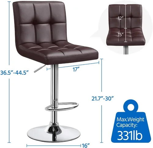 Miniatura 3 de Topeakmart Taburetes de bar modernos de altura ajustable, taburete giratorio de piel sintética, silla trasera de isla de cocina, taburete giratorio