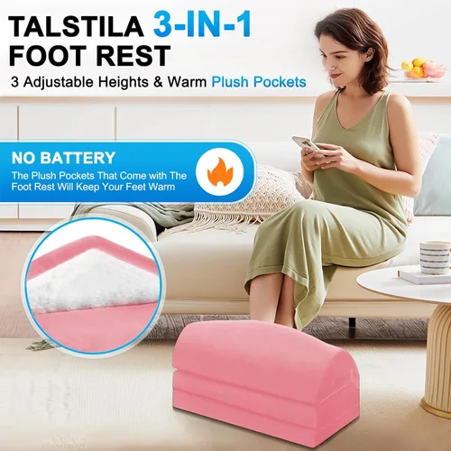 Miniatura 2 de TALSTILA Reposapiés para debajo del escritorio en el trabajo, reposapiés ergonómico de 3 alturas ajustables, reposapiés con bolsillo cálido