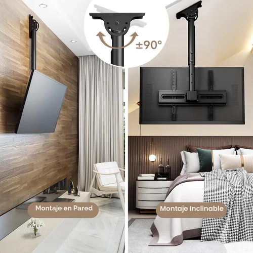 Miniatura 4 de AX WABER - Soporte de techo ajustable para TV con montaje de pantalla plana para televisores LCD LED OLED 4K de 26-65 pulgadas, montaje de techo