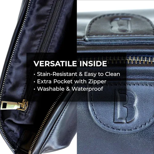 Miniatura 5 de Blackwood For Men Signature Dopp - Bolsa de viaje portátil hecha de piel auténtica de alta calidad, duradera, impermeable, totalmente lavable