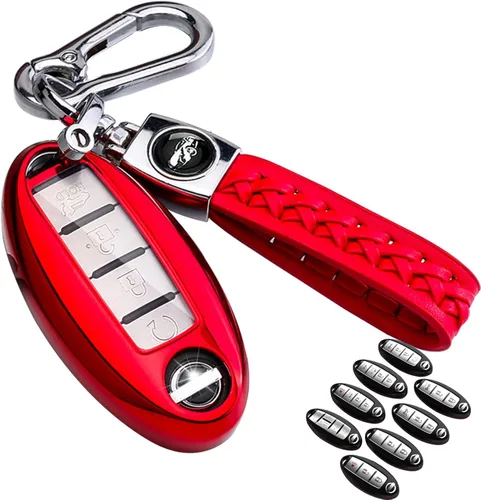 Miniatura 8 de para llavero de Nissan, funda de poliuretano termoplástico suave con protección de 360 grados, con llavero de cuero para Nissan Altima Maxima Murano