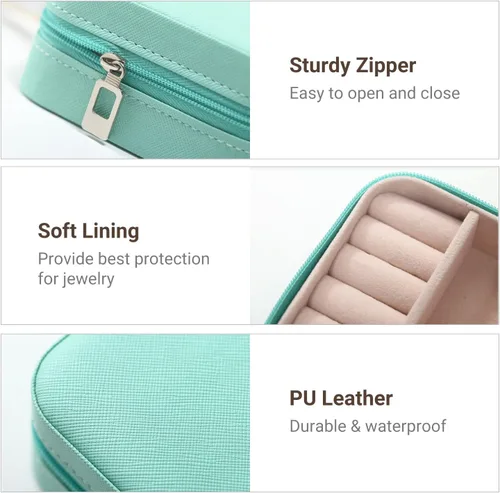 Miniatura 2 de Casegrace - Mini joyero portátil de viaje de cuero para joyas, organizador de anillos, caja de regalo para niñas y mujeres