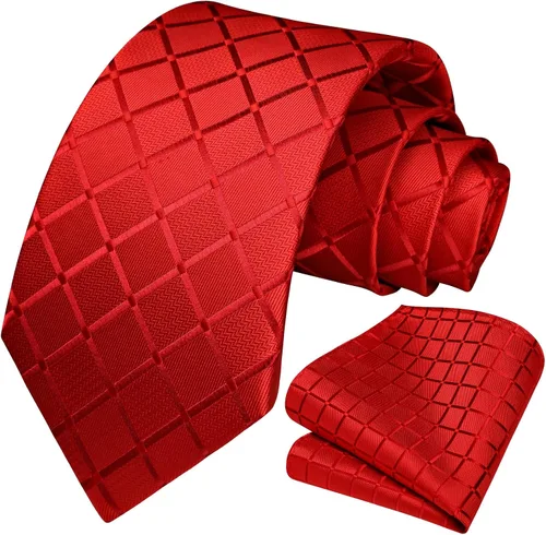 Miniatura 132 de HISDERN Conjunto de corbata a cuadros a cuadros pañuelo tejido clásico formal para hombre corbata y bolsillo cuadrado
