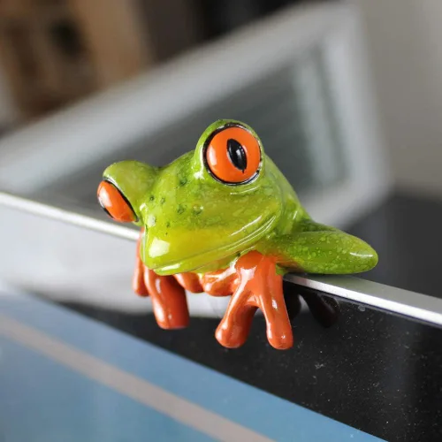 Miniatura 2 de 2 piezas de decoración de ranas de resina, adorable y divertida figura de rana 3D, regalo creativo de figura de animal, escritorio de oficina