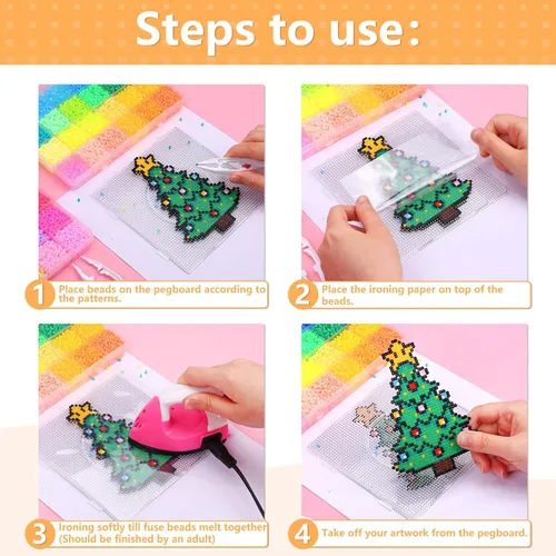 Miniatura 9 de LIHAO Kit de mini cuentas de fusible de 2.6mm para manualidades, 24000 piezas, 48 colores, kit de cuentas de fusible multicolor para planchar