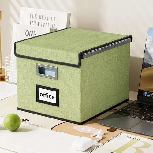 Miniatura 15 de Caja Organizadora de Archivos con Tapa, Caja Organizadora Plegable de Cuero Sintético para Carpetas Colgantes con Rieles de Plástico, Cajas (cuero)