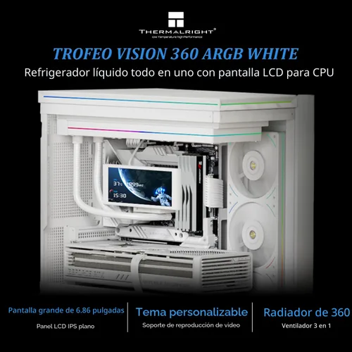 Miniatura 2 de Thermalright Trofeo Vision 360 ARGB enfriador de CPU blanco para AIO, radiador refrigerado por agua de alto rendimiento de 360 mm con pantalla larga