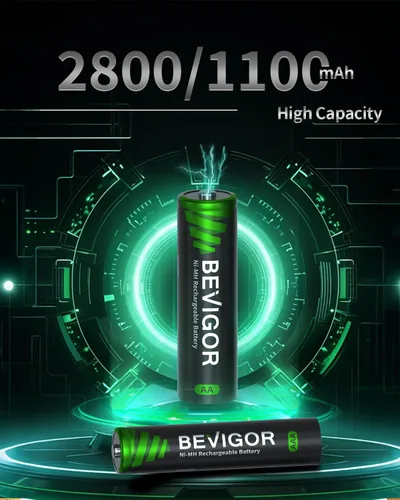 Miniatura 3 de BEVIGOR 16 juegos de pilas recargables AA AAA, alta capacidad 8 paquetes AA 2800mAh y 8 paquetes AAA 1100mAh, pilas de teléfono NiMH de 1.2V de baja
