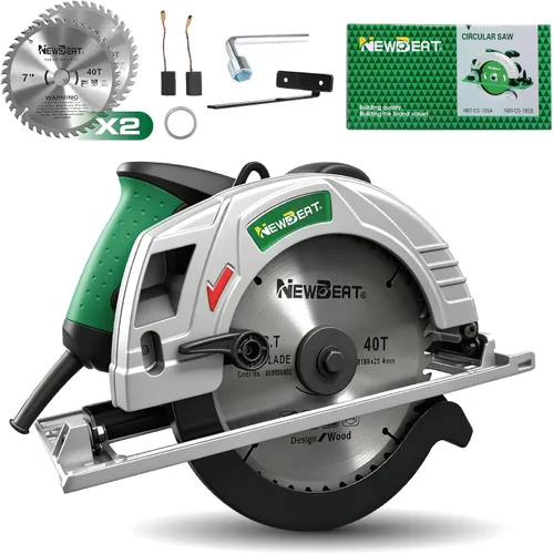 Miniatura 5 de Sierra circular eléctrica de 1450 W, hoja de 1 × 7-1/4 pulgadas, 4500 RPM, ángulo biselado ajustable de 45°/90°, base de aluminio ligera de 9.0 lbs