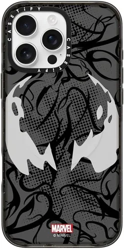 Miniatura 14 de CASETiFY Impact - Funda para iPhone 13 [Spider-Man Co-Lab / protección contra caídas de 6.6 pies] - Máscara Venom - Negro transparente