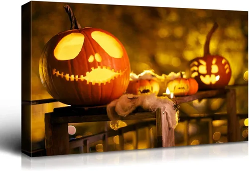 Miniatura 32 de Denozer - Pintura artística de pared de Halloween, impresión artística sobre lienzo para dormitorio, sala de estar, decoración de pared del hogar
