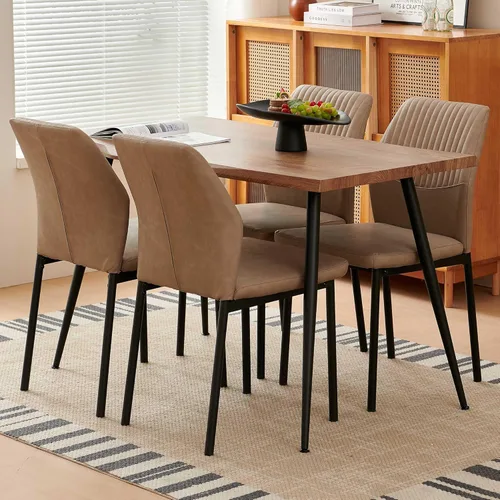 Miniatura 29 de Juego de 4 sillas de comedor de piel sintética marrón, cómodas sillas de cocina tapizadas sin brazos con patas de metal negro para sala de estar
