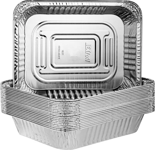 PLASTICPRO Bandejas de papel de aluminio desechables de 9 x 13, alta resistencia, tamaño medio, para cocinar, hornear, cocer al vapor, perfectas