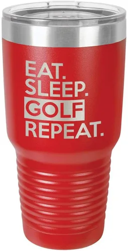 Miniatura 11 de Vaso con tapa superior deslizante y pajita de acero inoxidable para viaje con texto en inglés "EAT SLEEP GOLF REPEAT" de 76 ml en comparación
