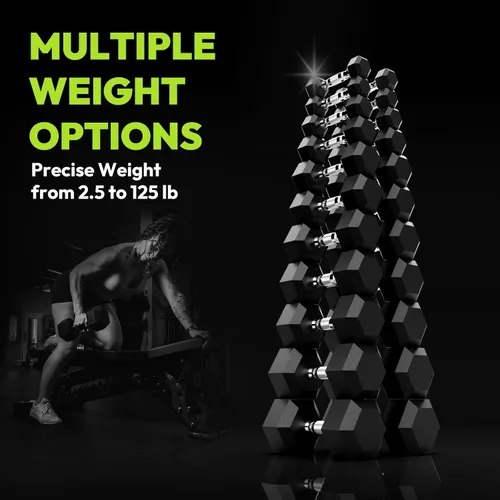 Miniatura 6 de HANDBODE Juego de 2 mancuernas hexagonales de 2.5 a 65 libras con revestimiento de goma, mancuernas para ejercicio y fitness, peso de mano