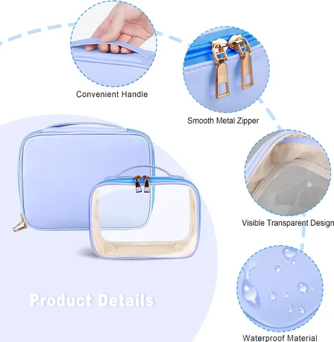 Miniatura 5 de Bolsa de maquillaje, 2 bolsas de cosméticos de piel sintética, estuche de maquillaje portátil de viaje, organizador de maquillaje grande con bolsa