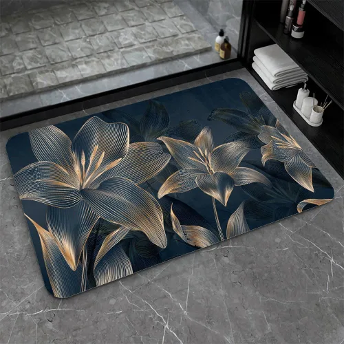 Miniatura 21 de Tapete de baño de tierra de diatomeas, arte abstracto, sol dorado, antideslizante, volumen súper absorbente, de secado rápido para baño, cocina