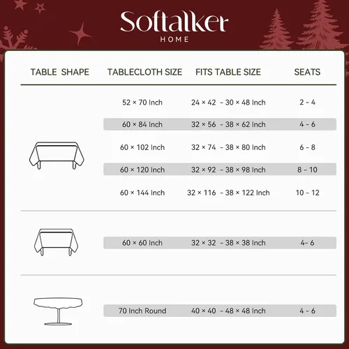 Miniatura 6 de Softalker: Mantel de Navidad de jacquard, mantel rectangular vintage de damasco de invierno, mantel impermeable de poliéster con copo de nieve