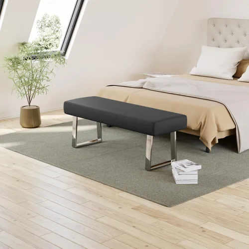 Miniatura 5 de JIEXI Banco de dormitorio con extremo de cama, banco tapizado, esquinero para interiores, reposapiés pequeño con patas de metal, para cocina, Negro