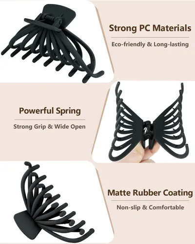 Miniatura 3 de Paquete de 4 pinzas para el cabello para mujer, pinzas grandes de 4.7 pulgadas para cabello grueso y delgado, pinzas de pelo grandes mate Negro