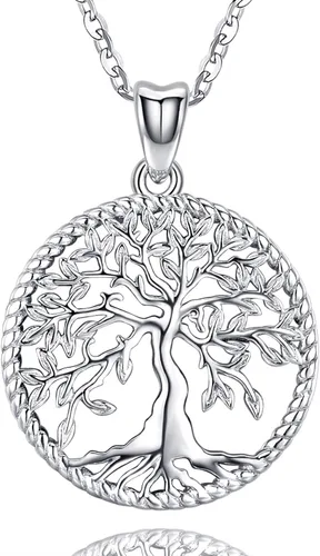 Odinstone Collar de árbol de la vida, colgante de plata de ley para mujeres y niñas, collar de árbol genealógico de concha de abulón, joyería para
