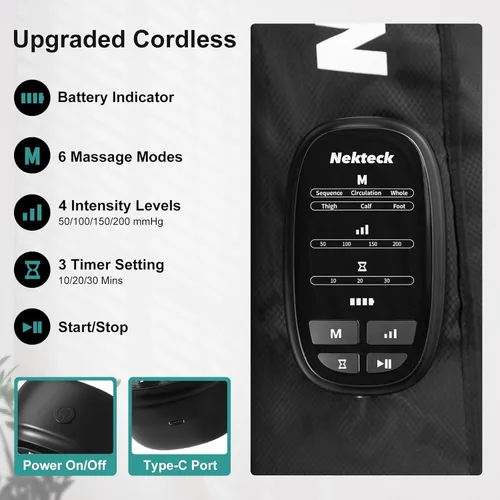 Miniatura 4 de Nekteck Sistema de Masajeador de Compresión de Piernas para Recuperación, Masajeador Inalámbrico de Pies y Piernas para Circulación y Alivio