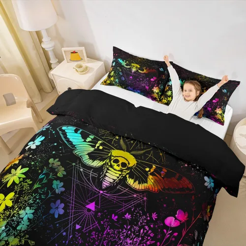 Miniatura 13 de Erosebridal Juego de ropa de cama bohemio con sol y luna, funda de edredón hippie de 3 piezas, colorida funda de edredón teñida anudada, funda