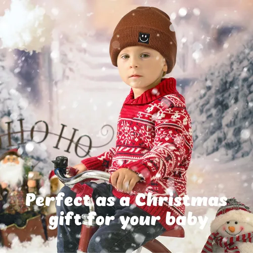 Miniatura 6 de Mepase Gorro de punto con cara sonriente para bebé, 3 unidades, para niños pequeños, gorro de invierno suave bordado con cara sonriente