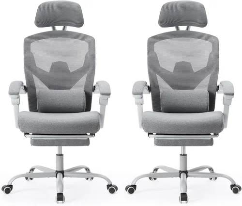 Miniatura 12 de Silla de oficina para computadora Sweetcrispy con reposapiés, sillas giratorias ergonómicas de malla con respaldo alto y ruedas, soporte lumbar Gris