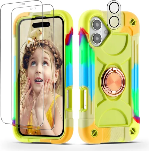 Miniatura 148 de Funda para iPhone 11 de 6.1 pulgadas con soporte de anillo, con 2 protectores de pantalla de vidrio, resistente a los golpes, resistente a