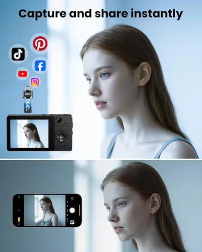 Miniatura 7 de Cámara Digital con Lente Frontal y Trasera, Cámara de Enfoque Automático de 64MP 4K para Fotografía con Tarjeta de 32GB, Cámara Compacta Portátil