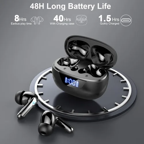 Miniatura 4 de Auriculares inalámbricos, auriculares Bluetooth 5.4, micrófono con cancelación de ruido ENC con graves estéreo, auriculares de reproducción de 40