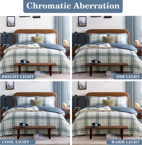Miniatura 6 de AMBERSPACE Juego de edredón tamaño matrimonial, juego de ropa de cama a cuadros azul gris de 7 piezas para niños, niñas y adolescentes, juego