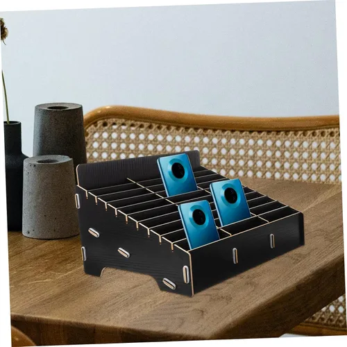 Miniatura 6 de Caja de almacenamiento de madera para teléfono con compartimentos, organizador de teléfono móvil de escritorio para salas de reuniones, aulas