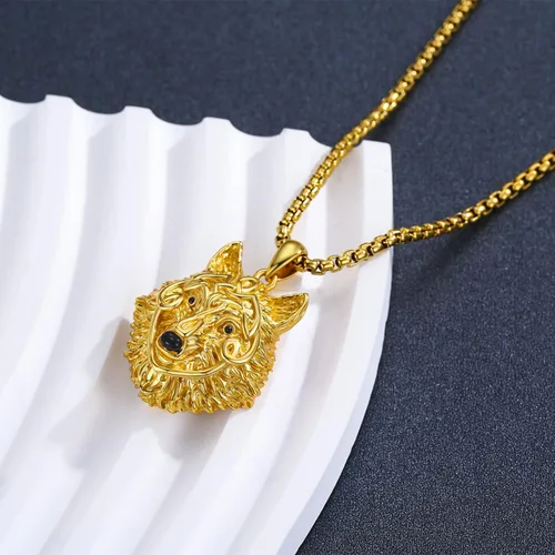Miniatura 5 de Twoowl Collar de cabeza de lobo para hombre, plata de ley 925, oro con colgante de lobo, collar Fenrir nórdico pagano, joyería punk para hombres
