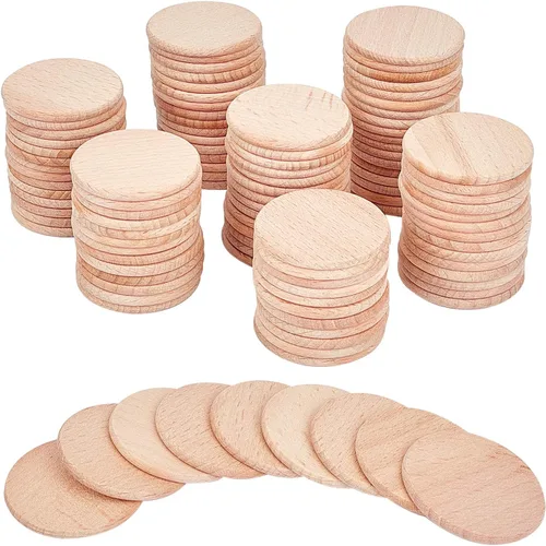Miniatura 18 de NBEADS 100 piezas de madera sin terminar de 1.96 pulgadas con forma de anillos, adornos circulares, rebanadas de madera en blanco para pintura